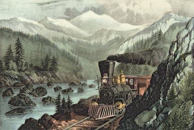 The Route to California. Truckee River, Sierra Nevada. Central Pacific Railway, 1871 by N. and Ives, J.M. Currier